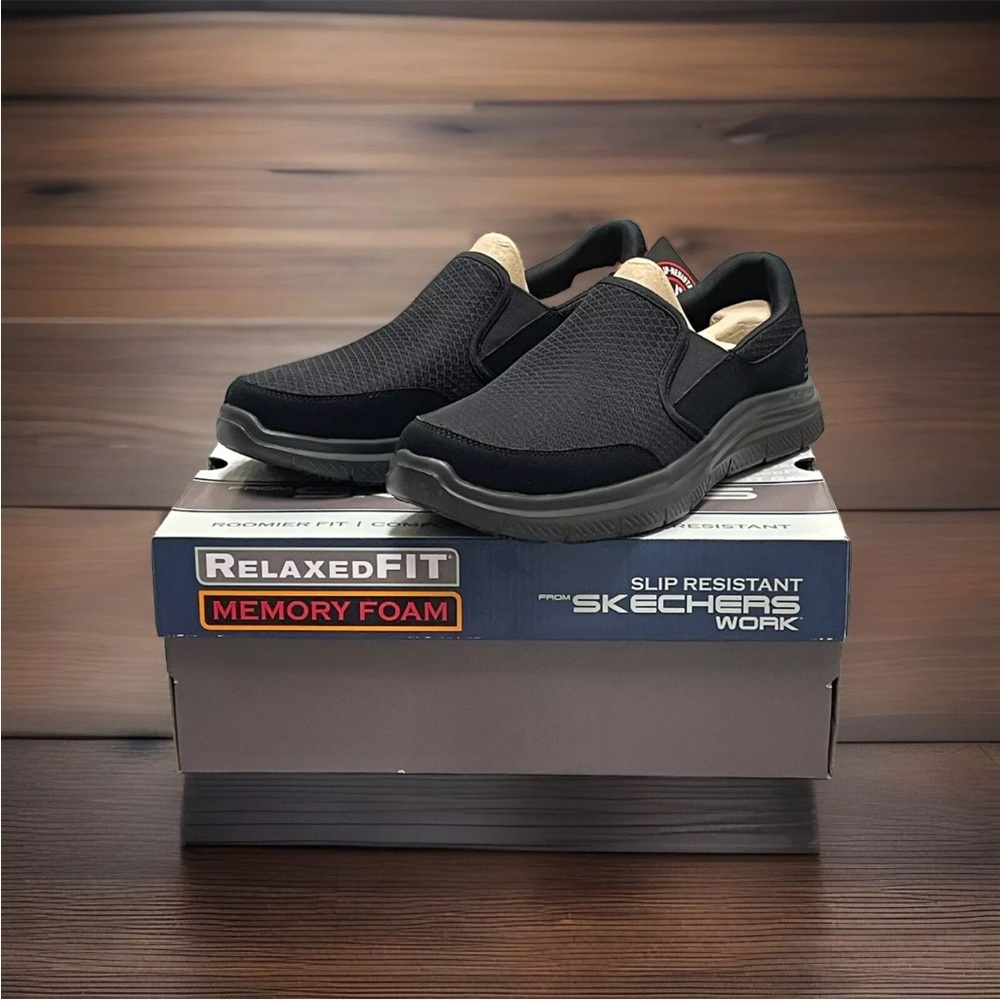 Skechers Flex Advantage McAllen Mens Size 9.5 Black 77048BBK Slip Water Resist